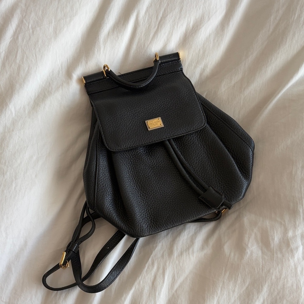 Dolce & Gabbana Miss Sicily Drawstring Backpack with Gold Accents